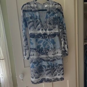 Reiss Blue and Gray Long Sleeve Dress
